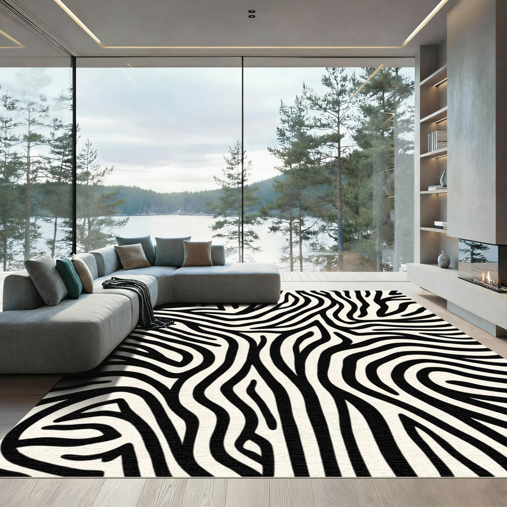 Bold Black Cream Wild Stripes Rug