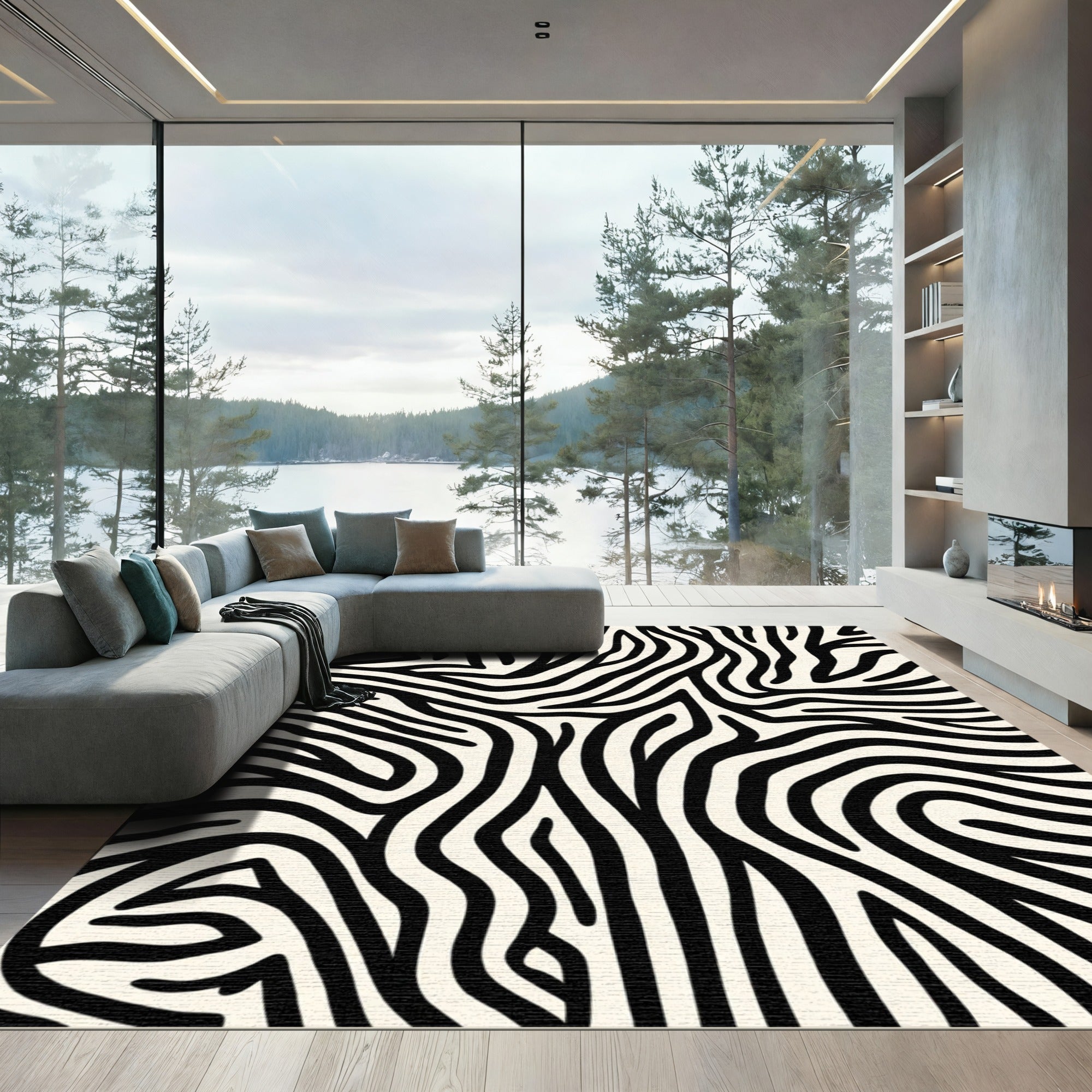 Bold Black Cream Wild Stripes Rug