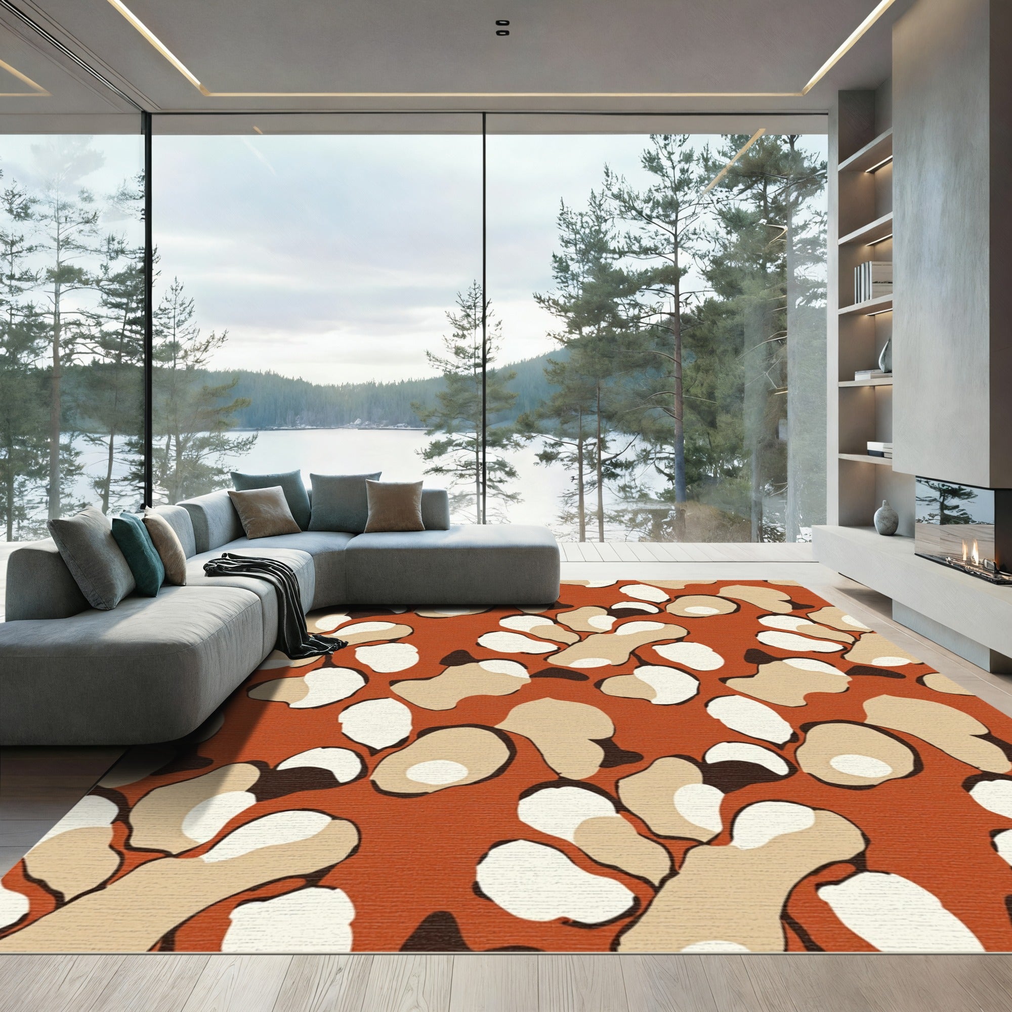 Terracotta Abstract Organic Shapes Rug
