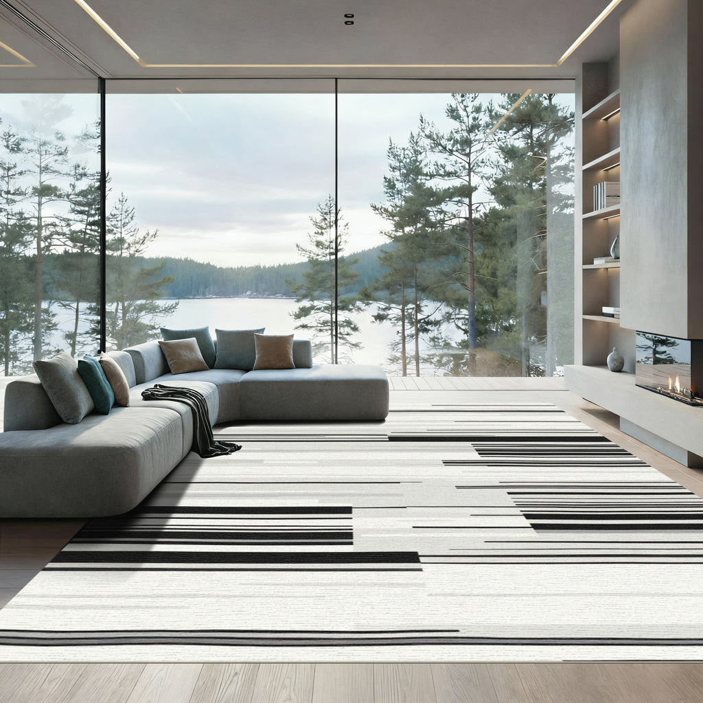 Monochrome Parallel Lines Abstract Rug