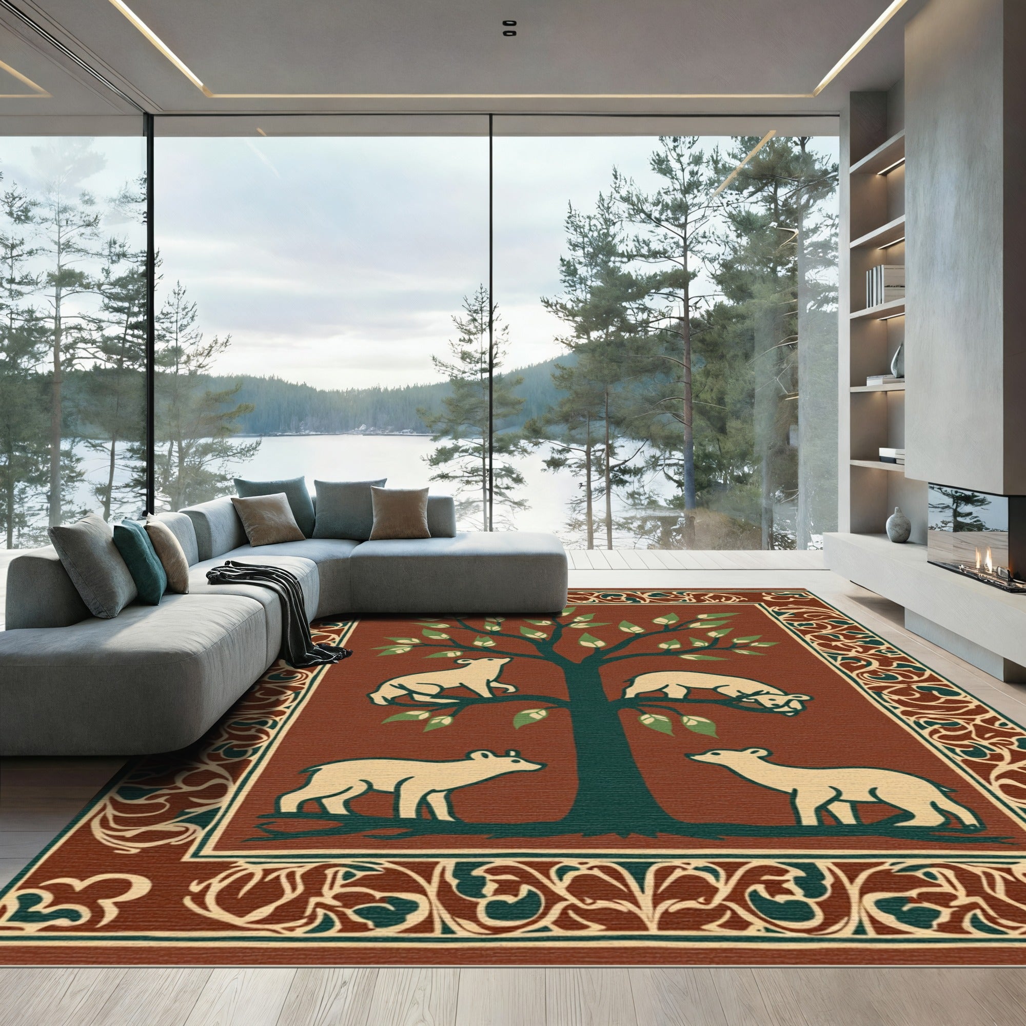 Tapestry Bear Tree Life Border Rug