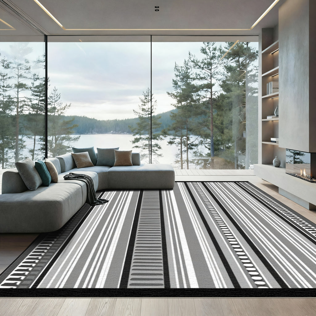 Monochromatic Striped Geometric Bands Rug