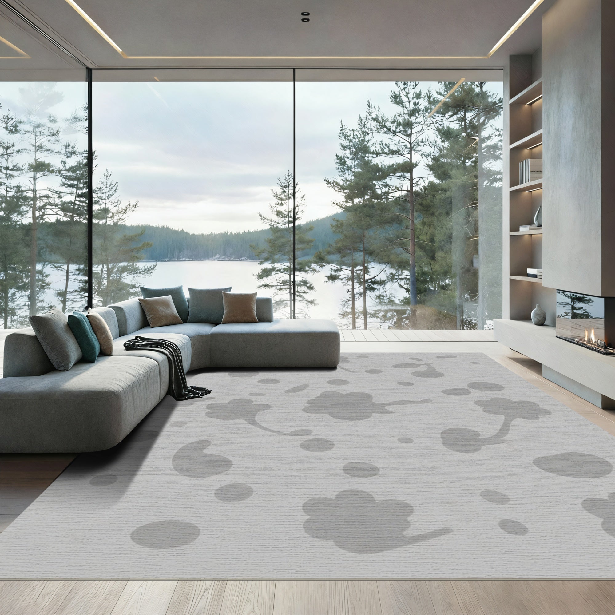 Subtle Gray Floral Scatter Rug