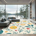 Creamy Yellow And Teal Floral Garden Rug