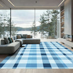 Classic Blue Plaid Squares Rug