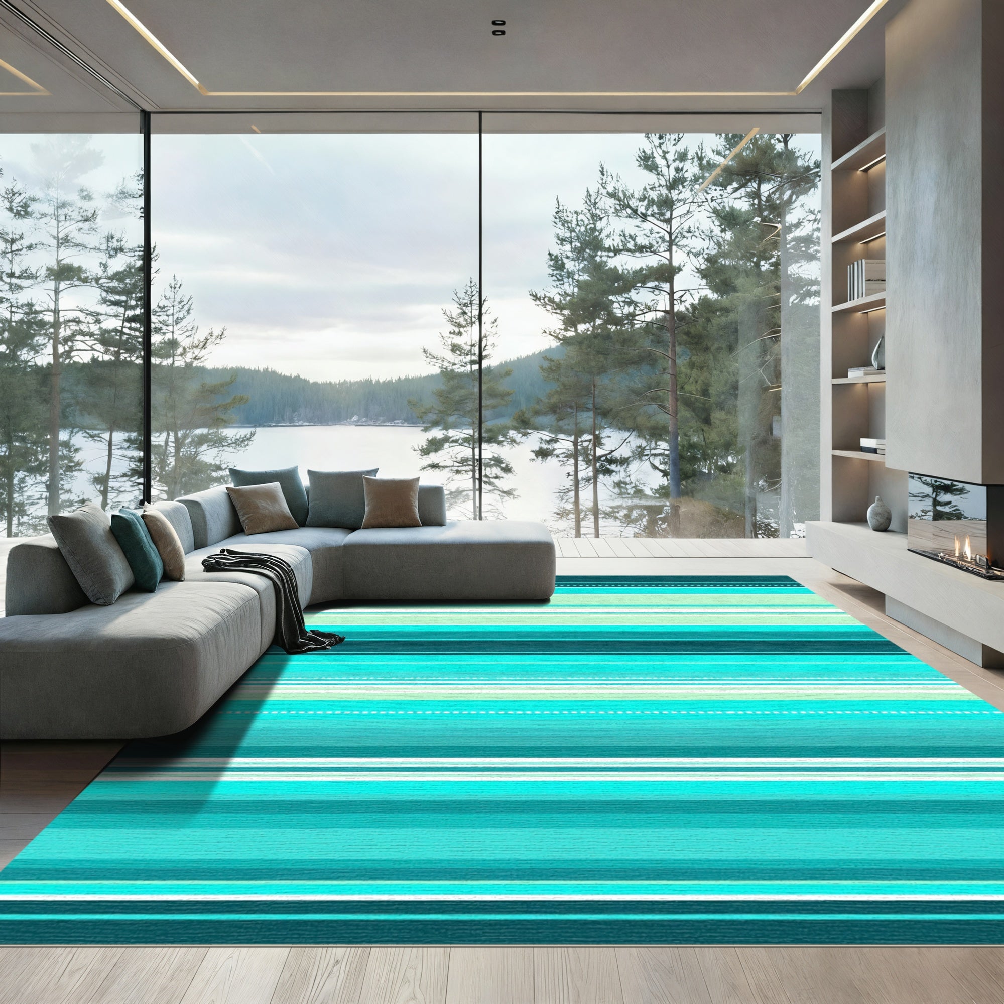Teal Blue Gradient Stripe Rug
