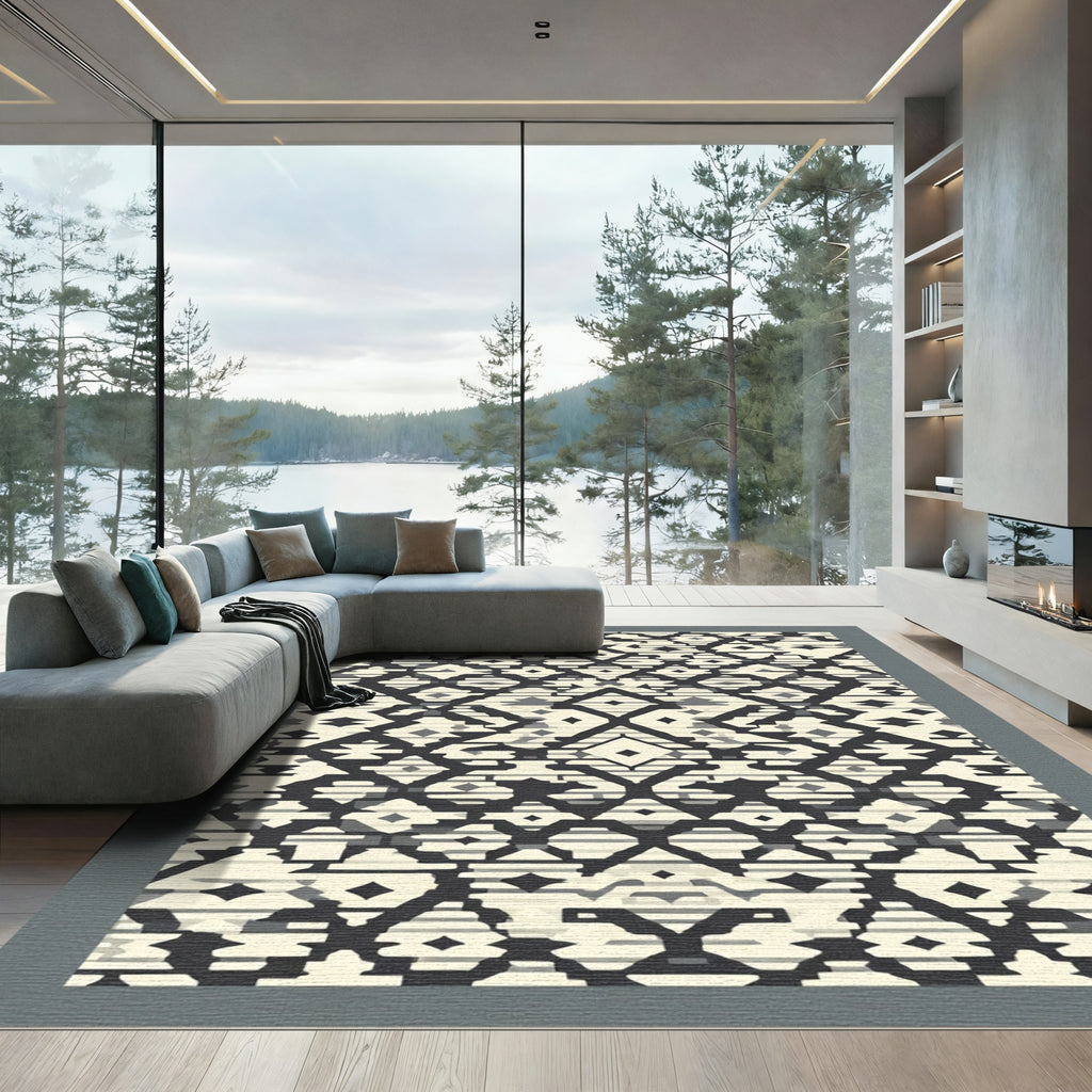 Monochrome Geometric Tribal Diamond Rug