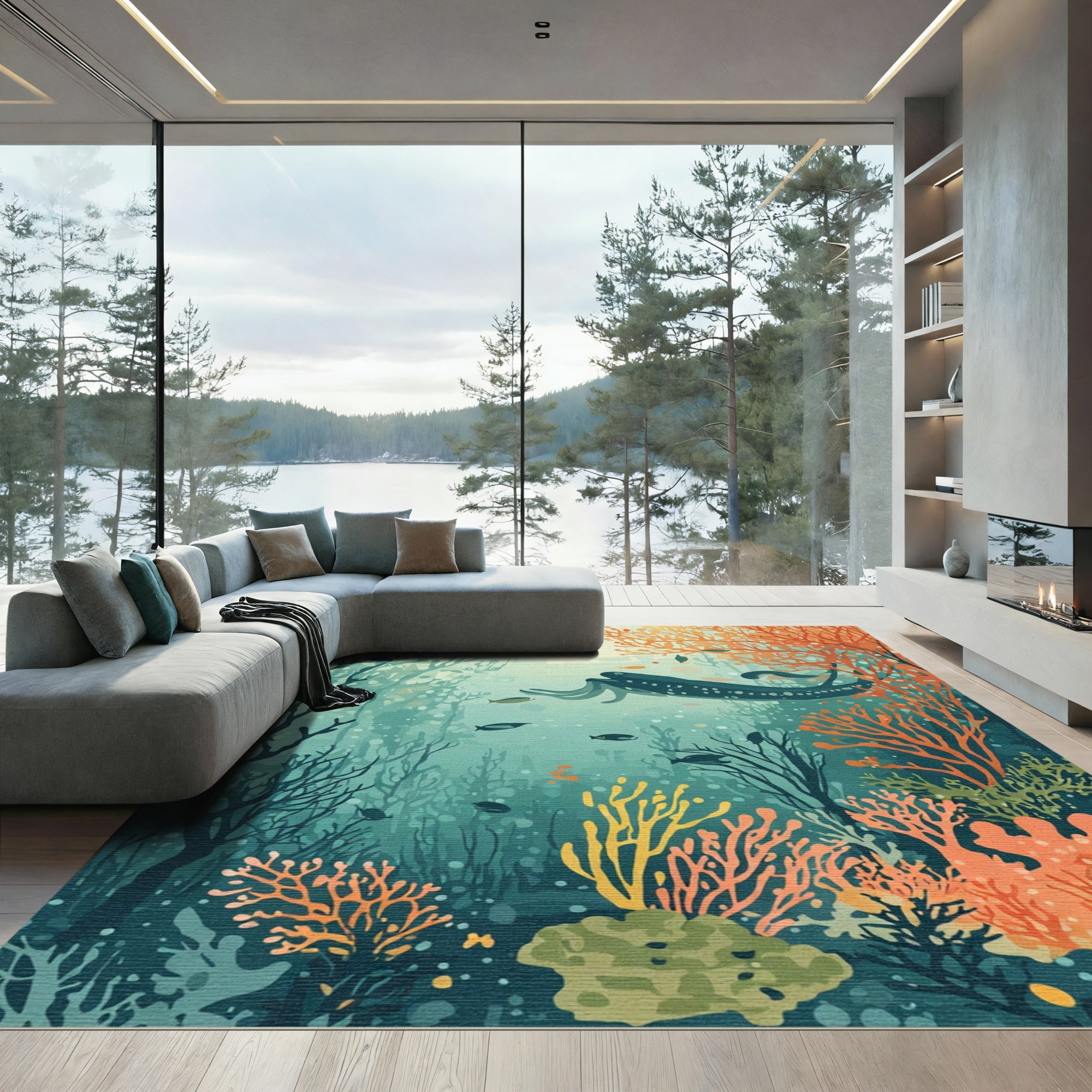 Underwater Coral Reef Marine Life Rug