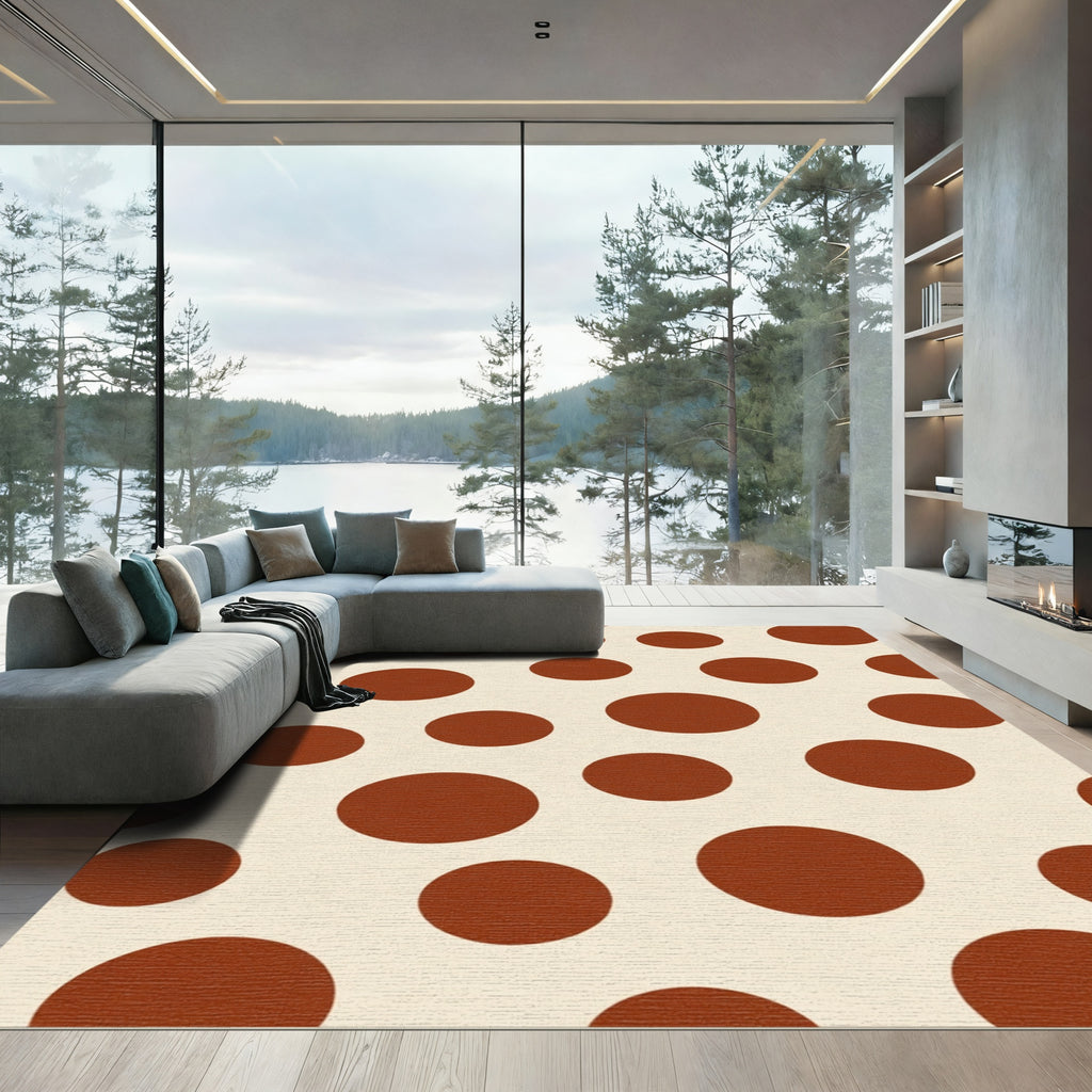 Brown Polka Dot Cream Background Rug