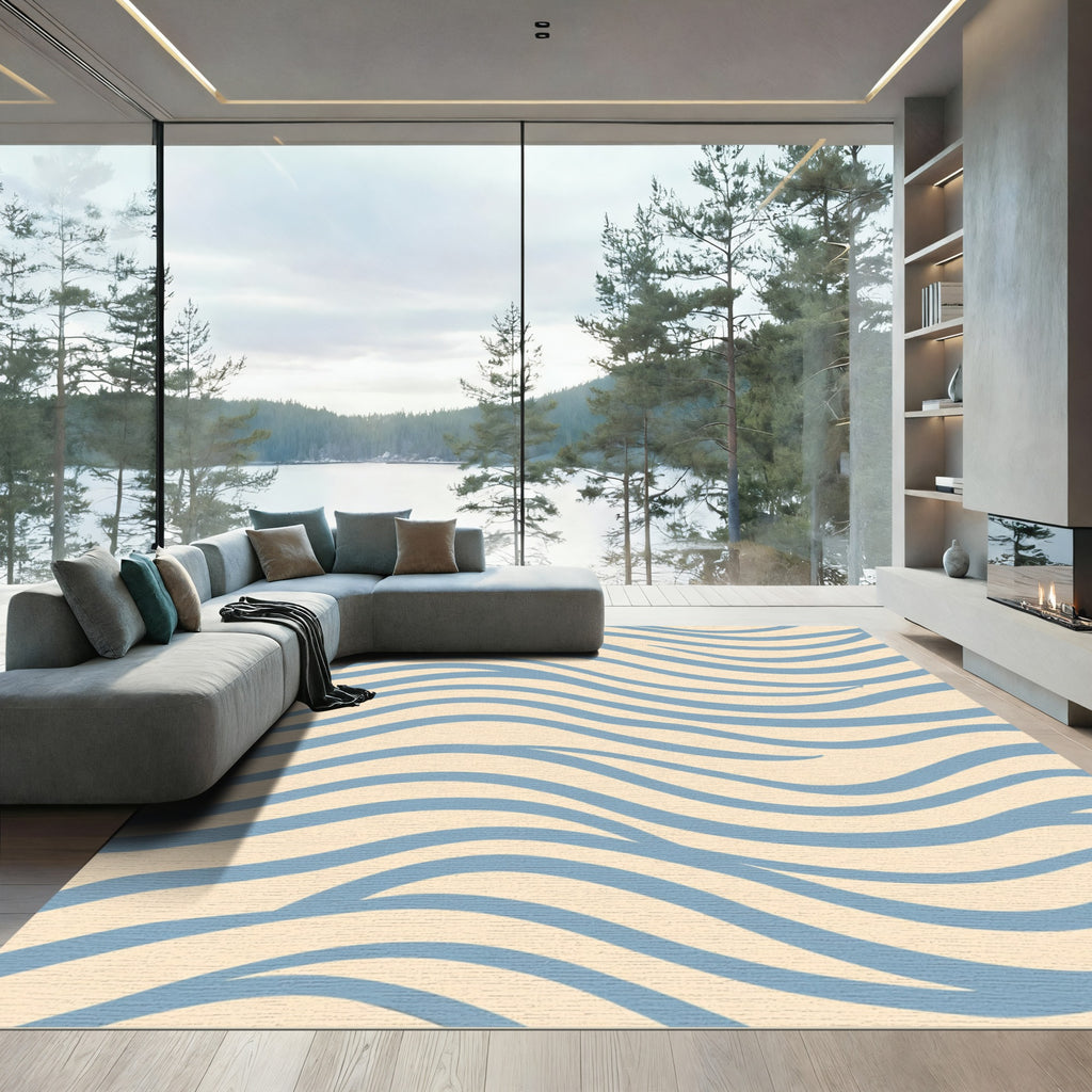 Soft Blue Wavy Stripes Rug