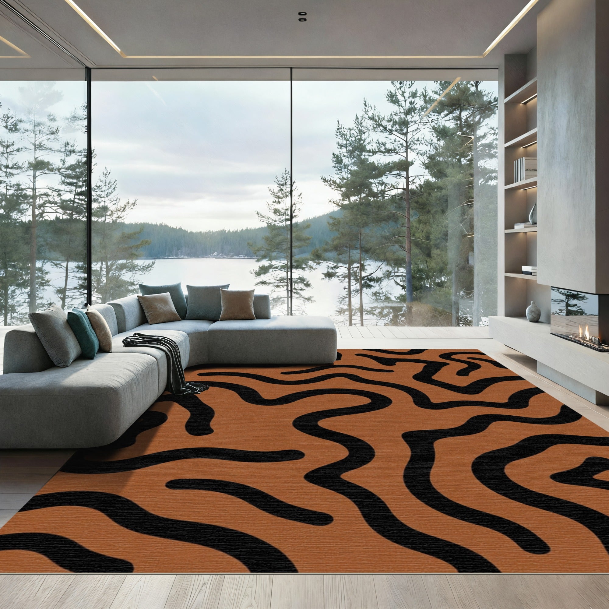 Earthy Bronze Wavy Line Rug