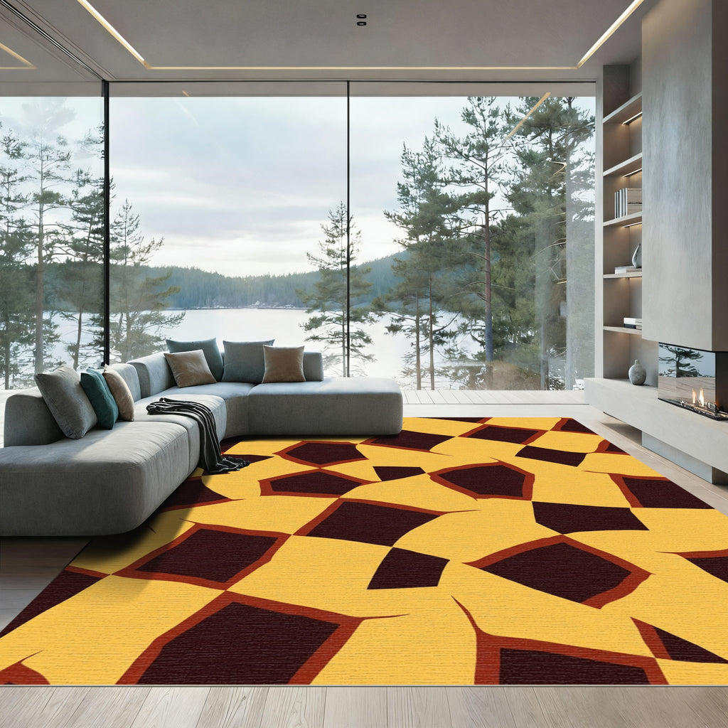 Brown Yellow Jagged Checkerboard Rug