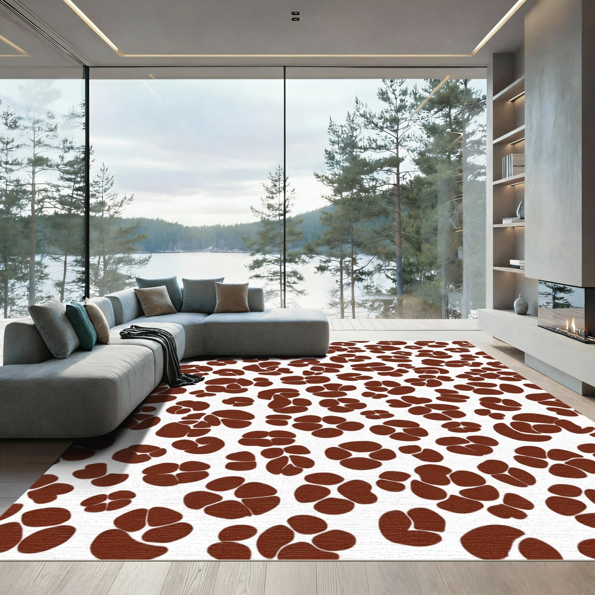 Brown Abstract Clover Cluster Rug