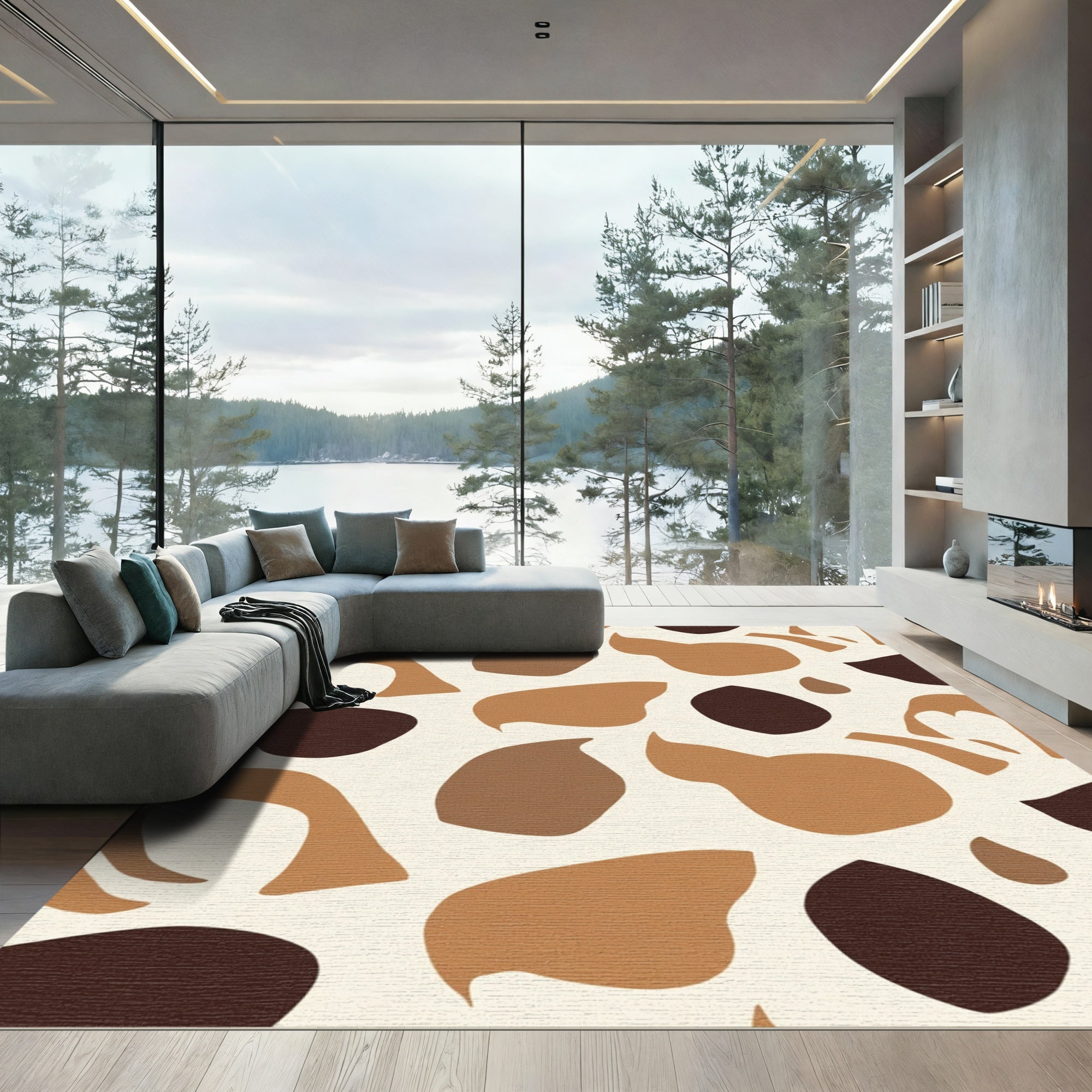 Terracotta Neutral Abstract Organic Flow Rug