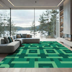 Emerald Green Geometric Square Rug