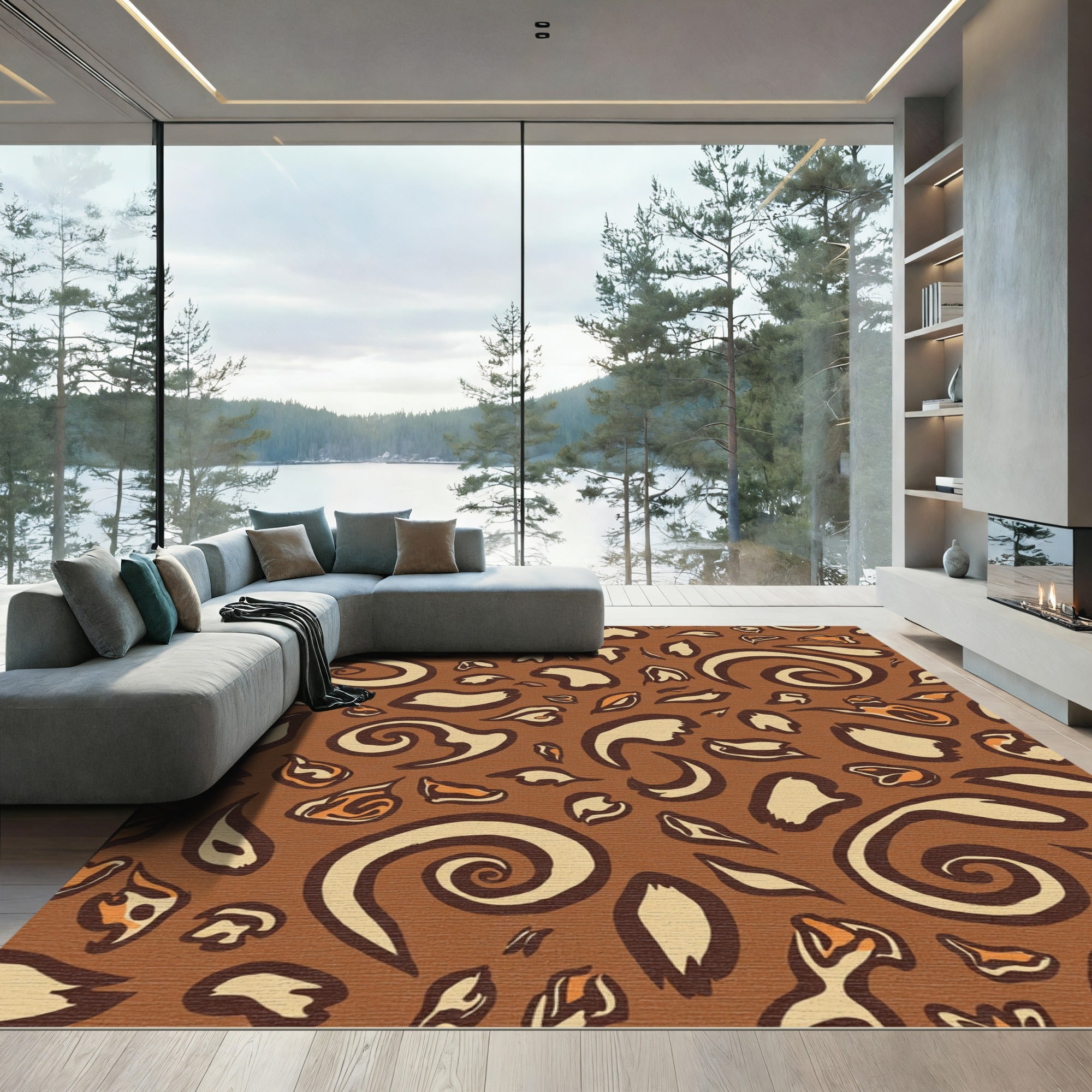Brown Cream Animal Spots Swirls Rug