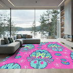 Bright Pink Teal Floral Paisley Rug