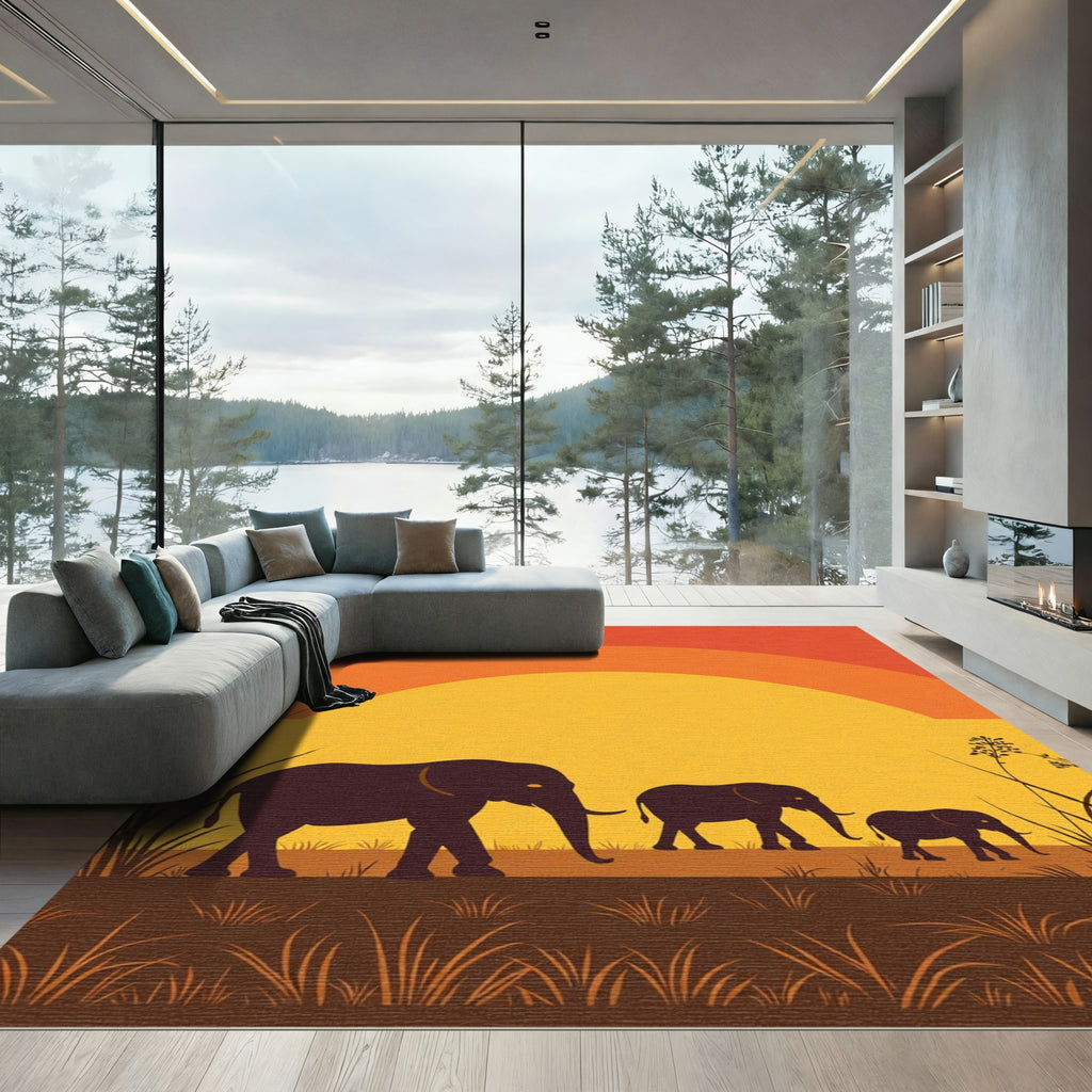 Savanna Sunset Elephant Herd Rug