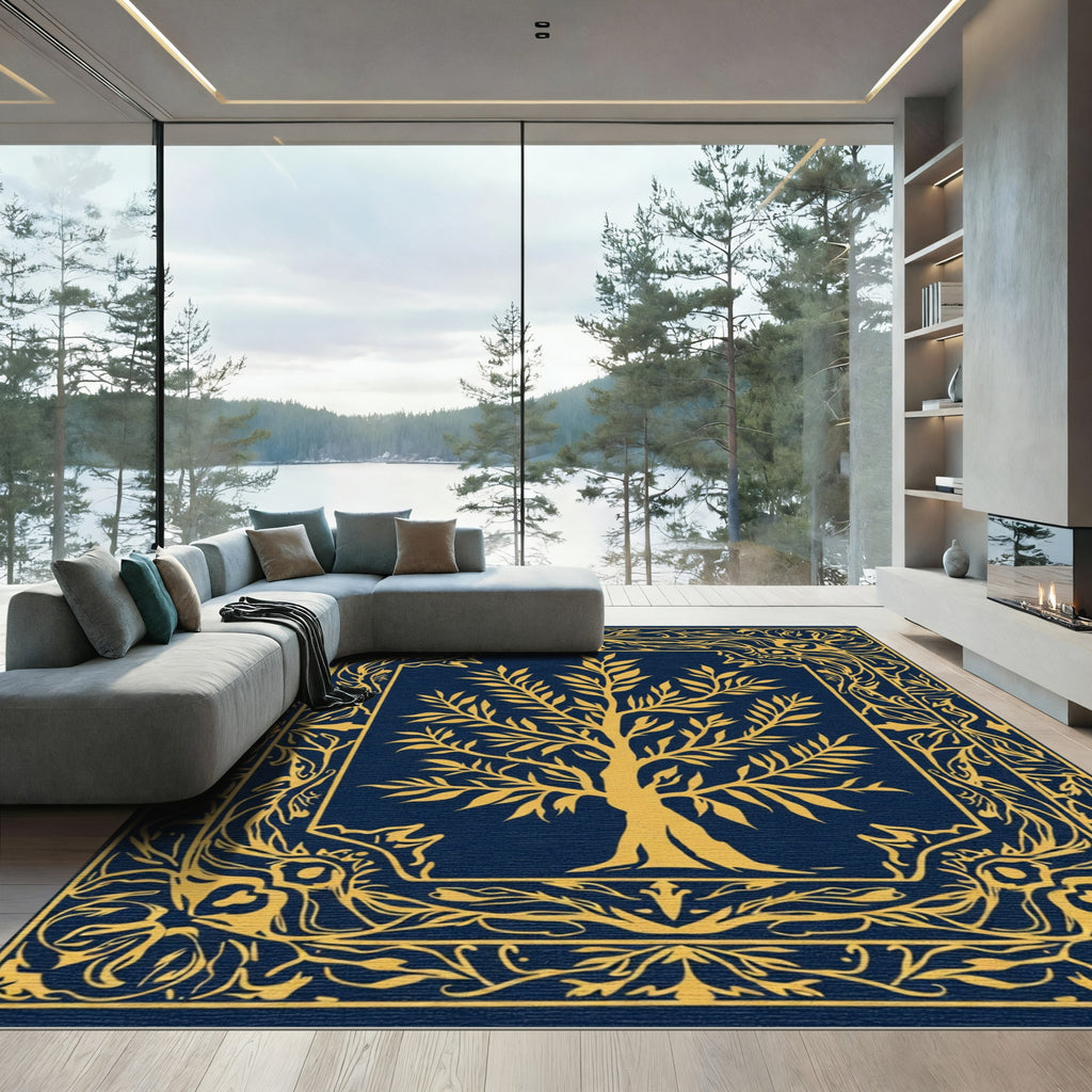 Golden Tree Of Life Border Rug