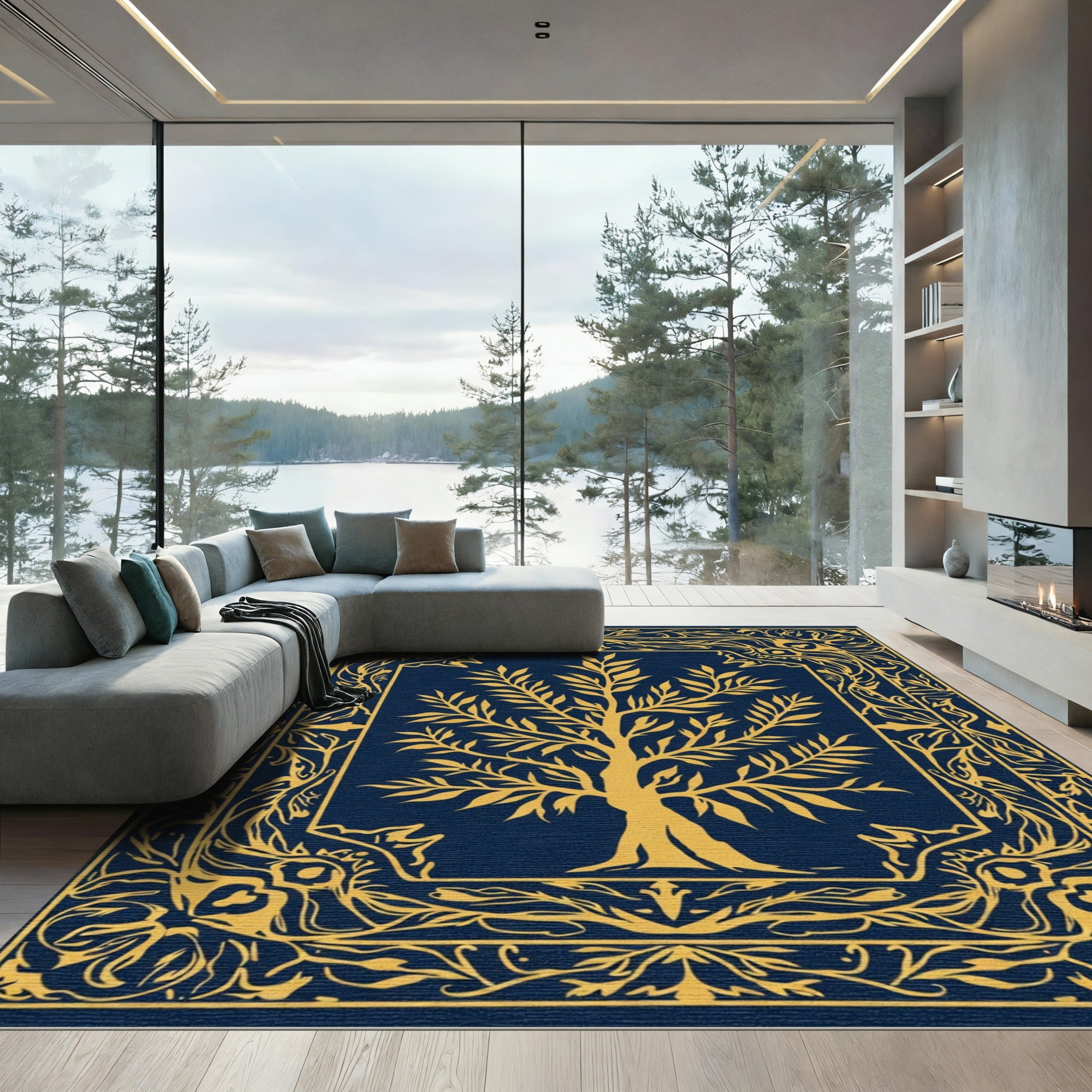 Golden Tree Of Life Border Rug