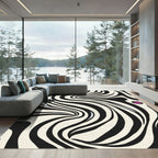 Cream and Black Wavy Zebra Stripe Rug