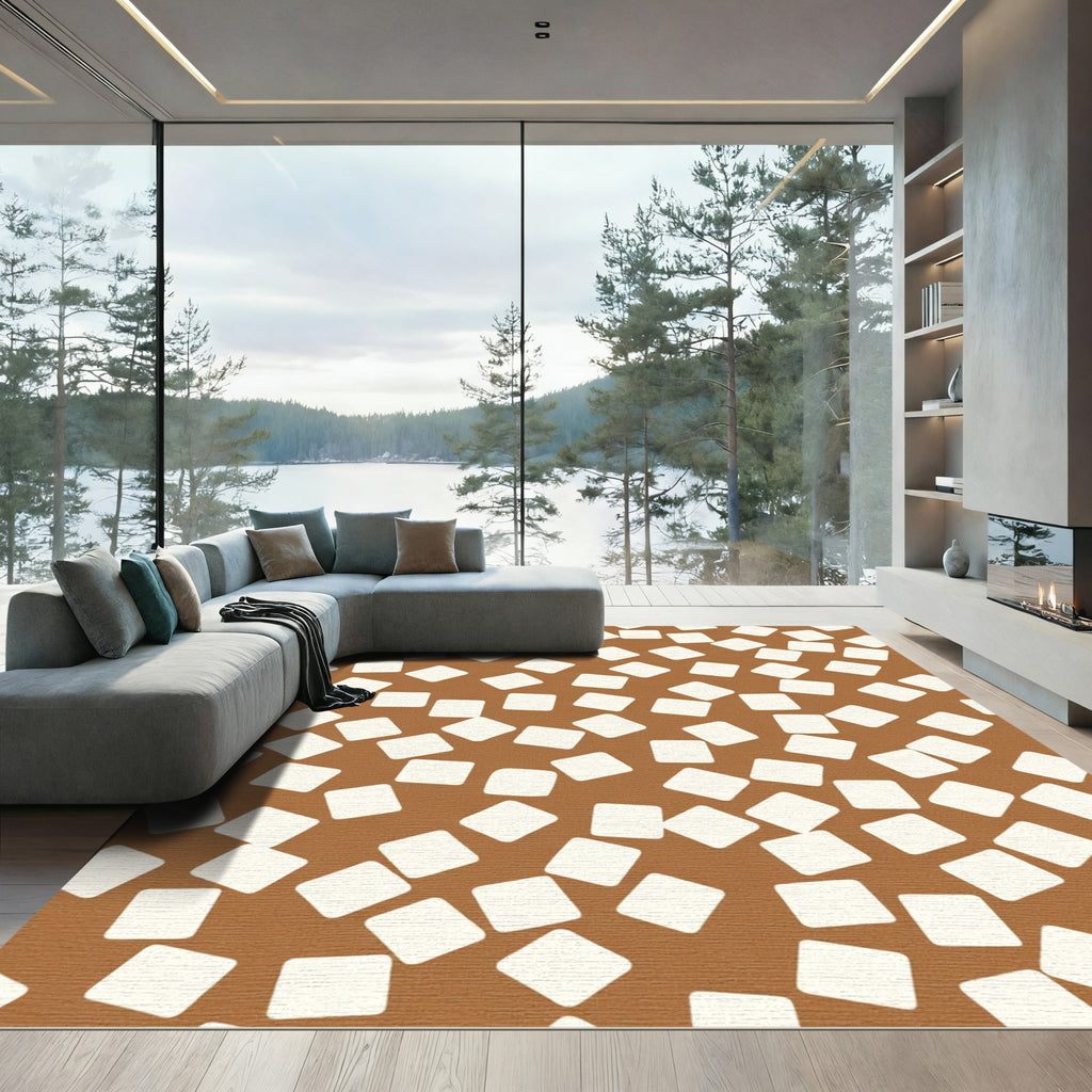 Brown Cream Scattered Square Composition Rug