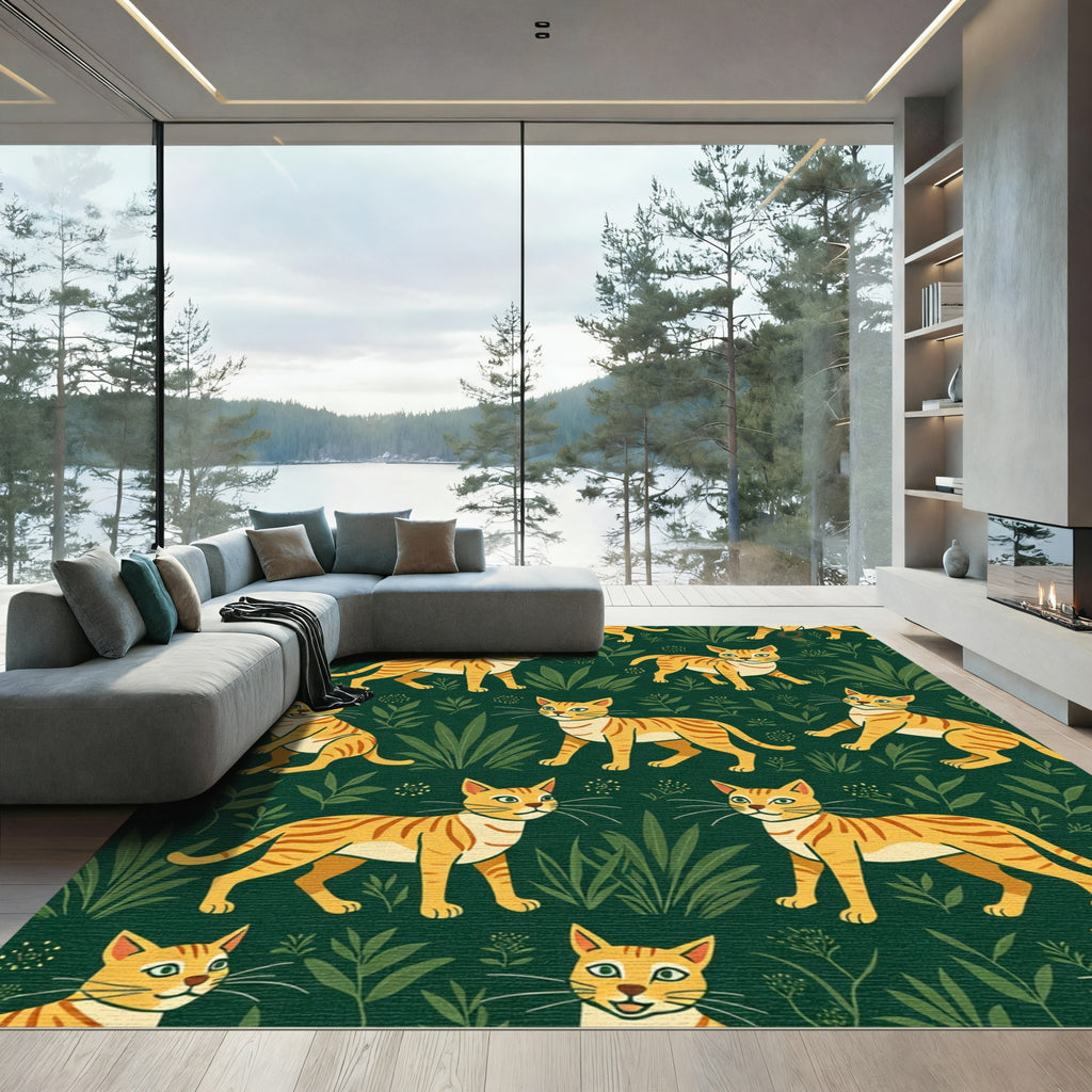 playful orange tabby cats green foliage Rug