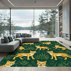 playful orange tabby cats green foliage Rug