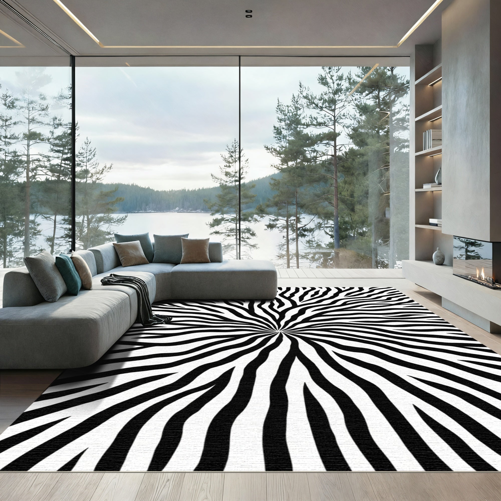 Radial Zebra Stripe Abstract Rug