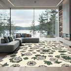 Whimsical Creature Flowers Cream Background Rug