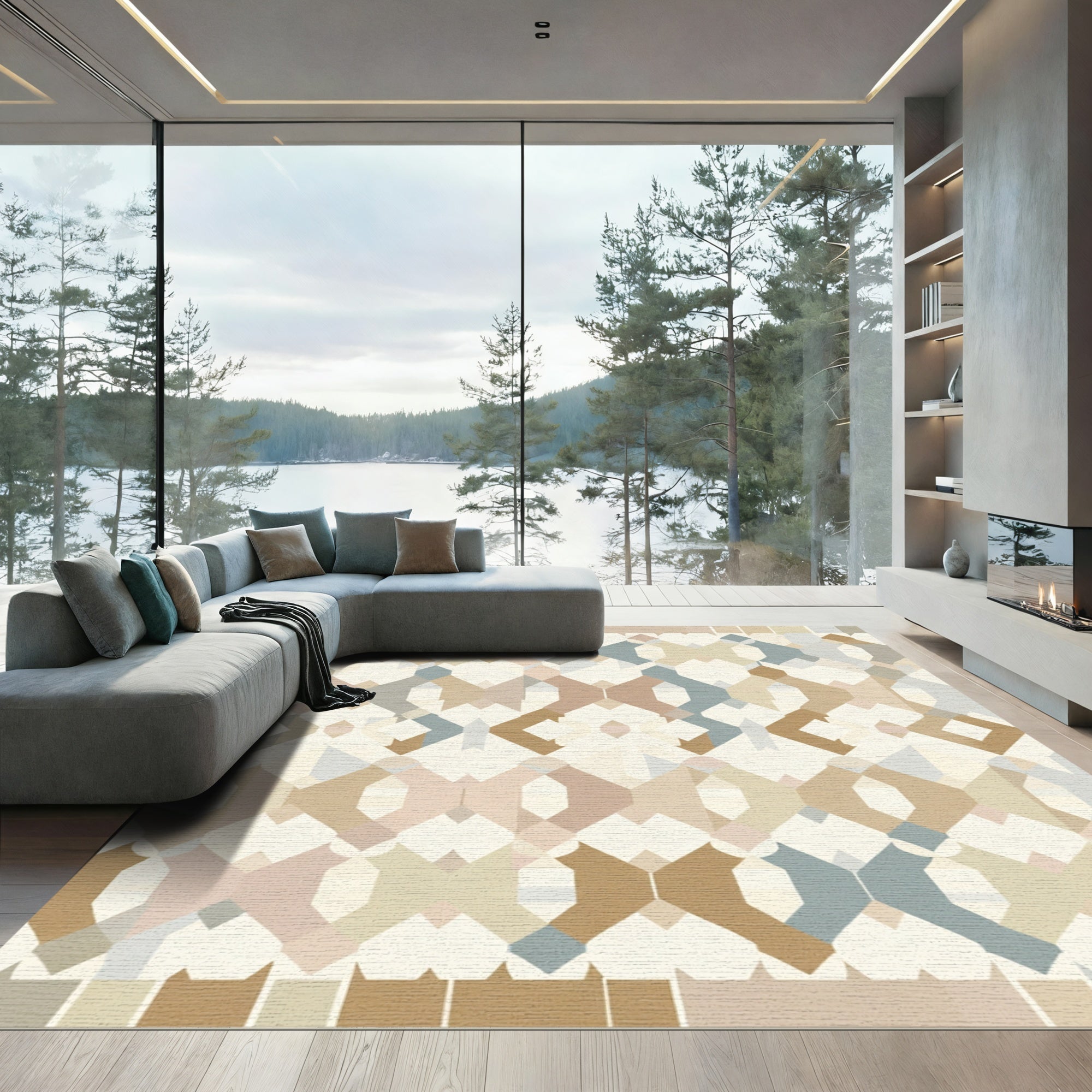 Geometric Earthy Beige Color Blocks Rug