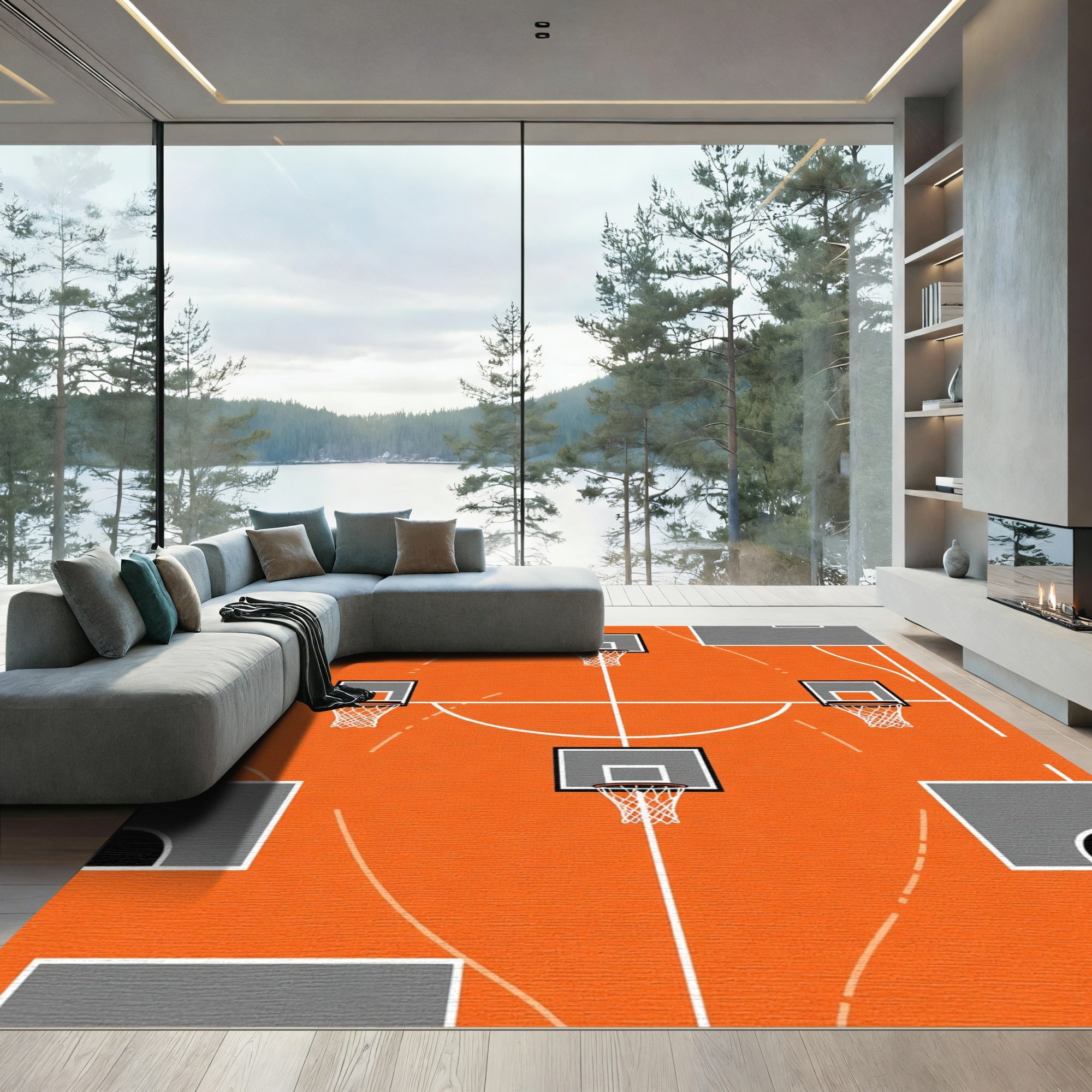Orange Court Hoops Graphic Rug