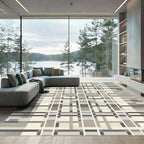 Neutral Tone Plaid Geometric Grid Rug