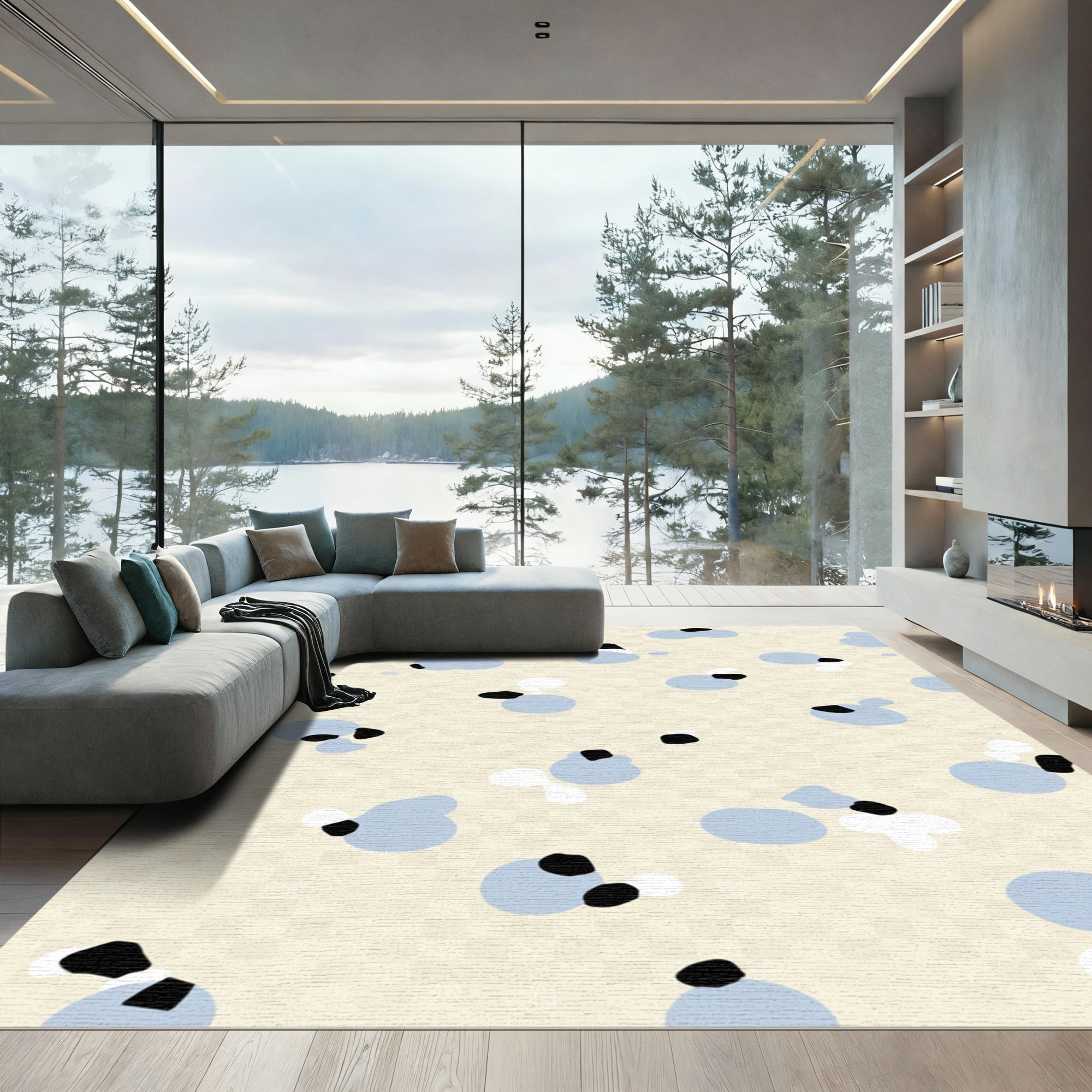 Soft Blue Abstract Scatter Dot Rug