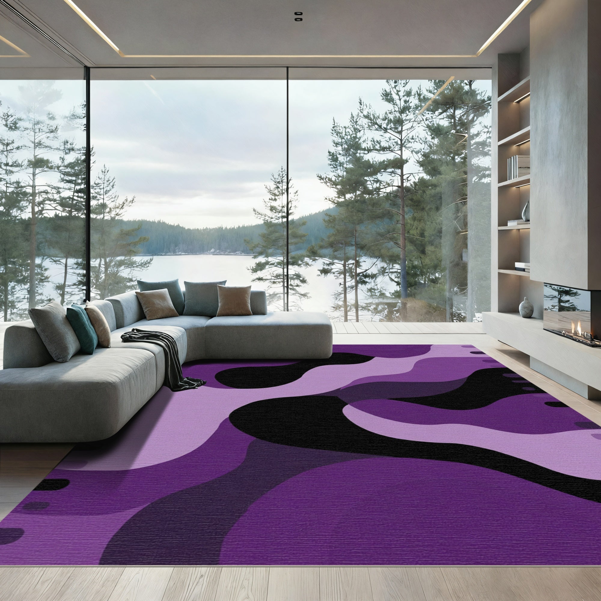 Purple Black Amorphous Flow Rug