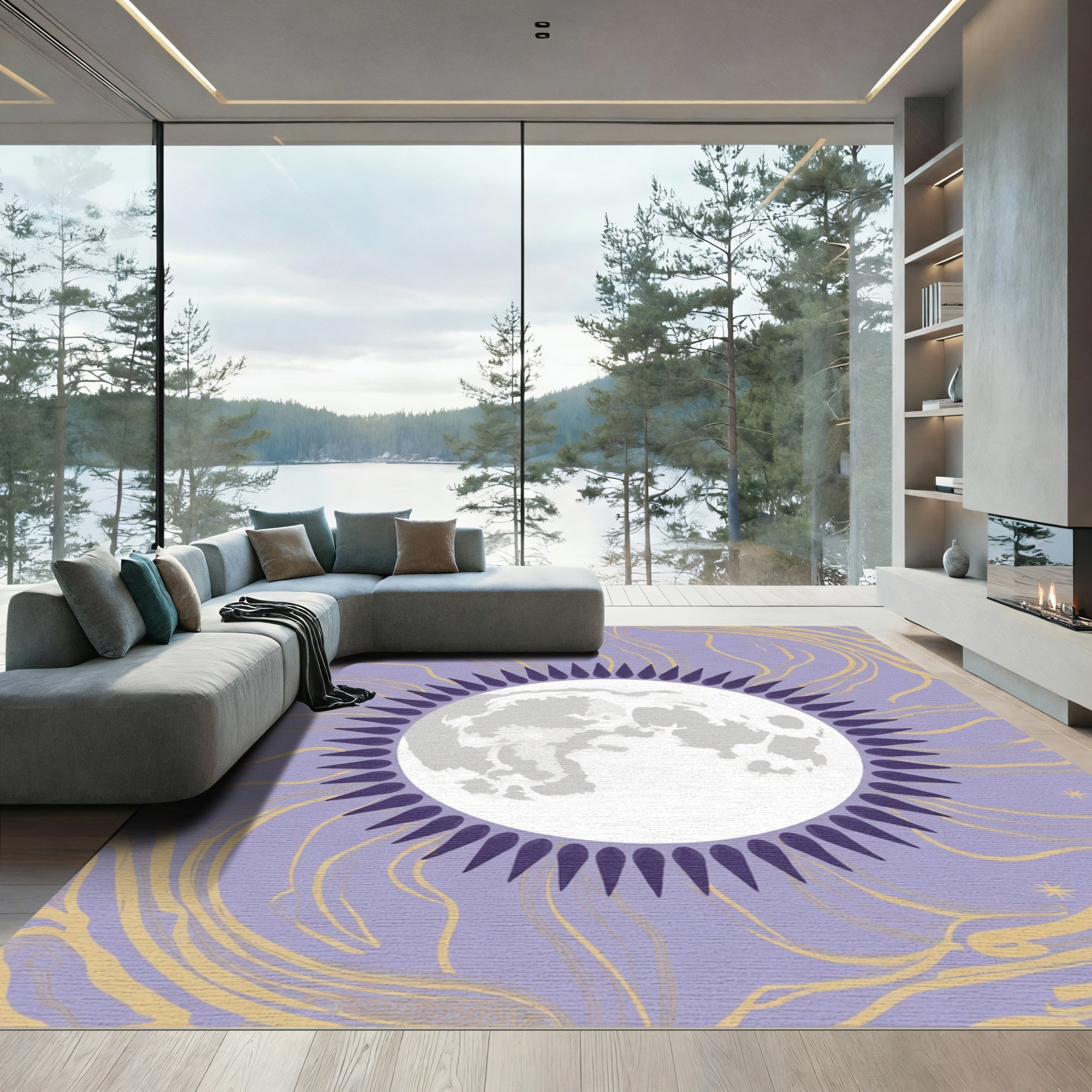 Celestial Moon Purple Swirl Accent Rug