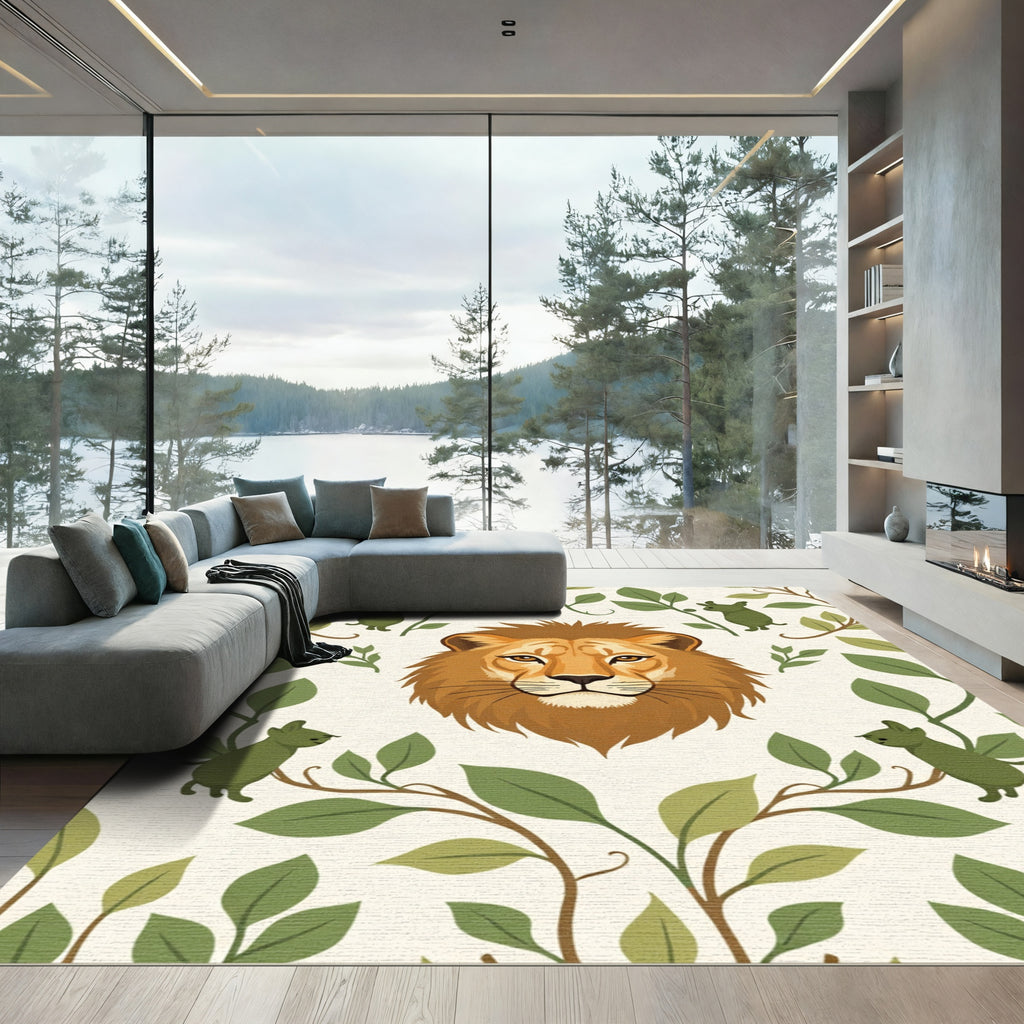 Golden Lion Greenery Creature Arrangement Rug