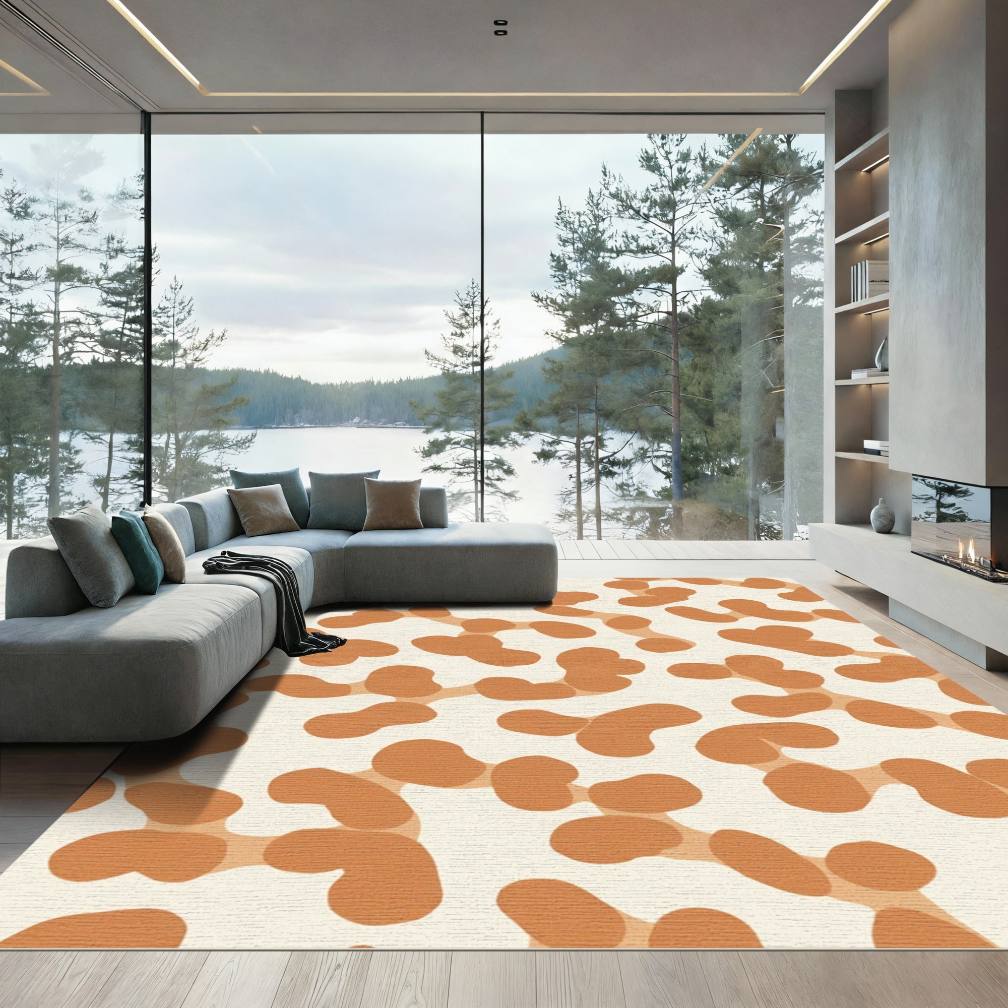 Abstract Organic Ochre Blob Rug