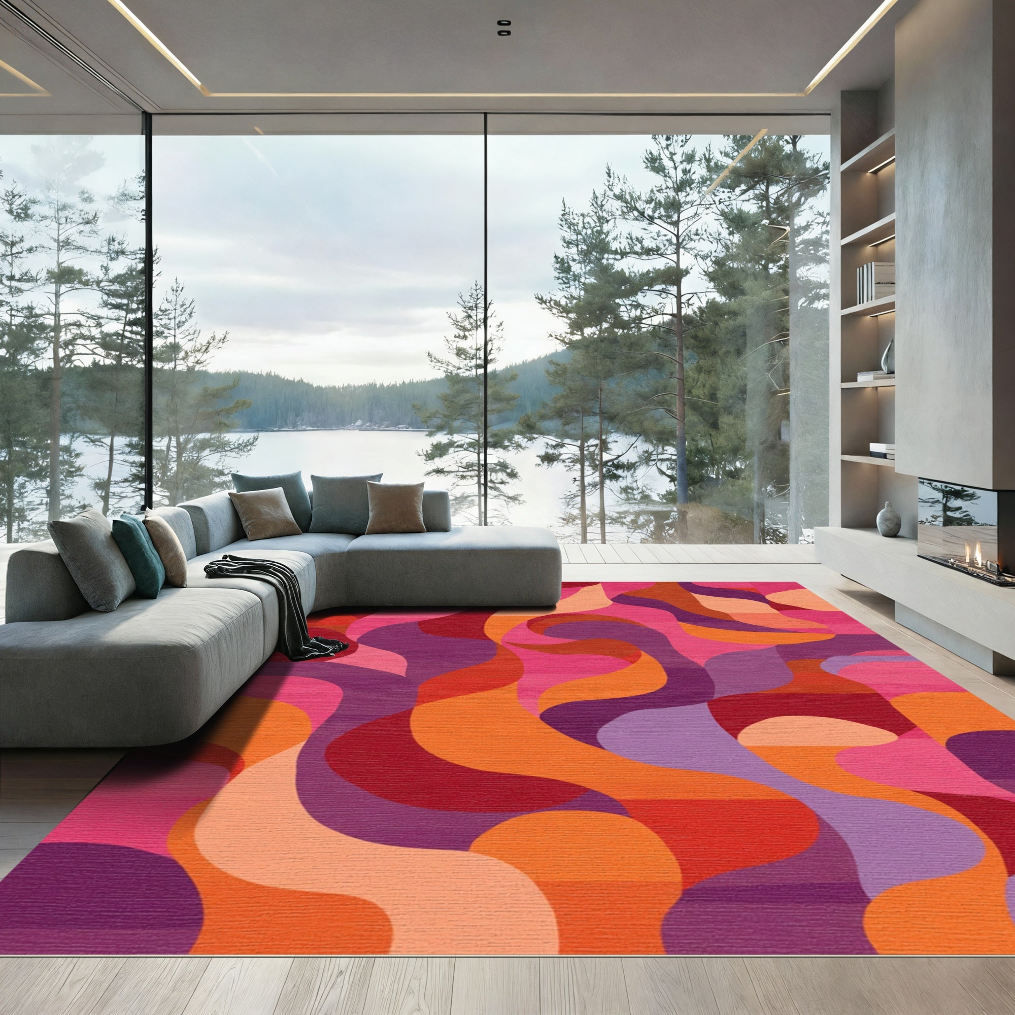 Bold Pink Orange Abstract Flow Rug