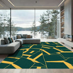 Deep Teal Ochre Block Overlay Rug