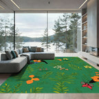 Emerald Green Tropical Toucan Floral Rug