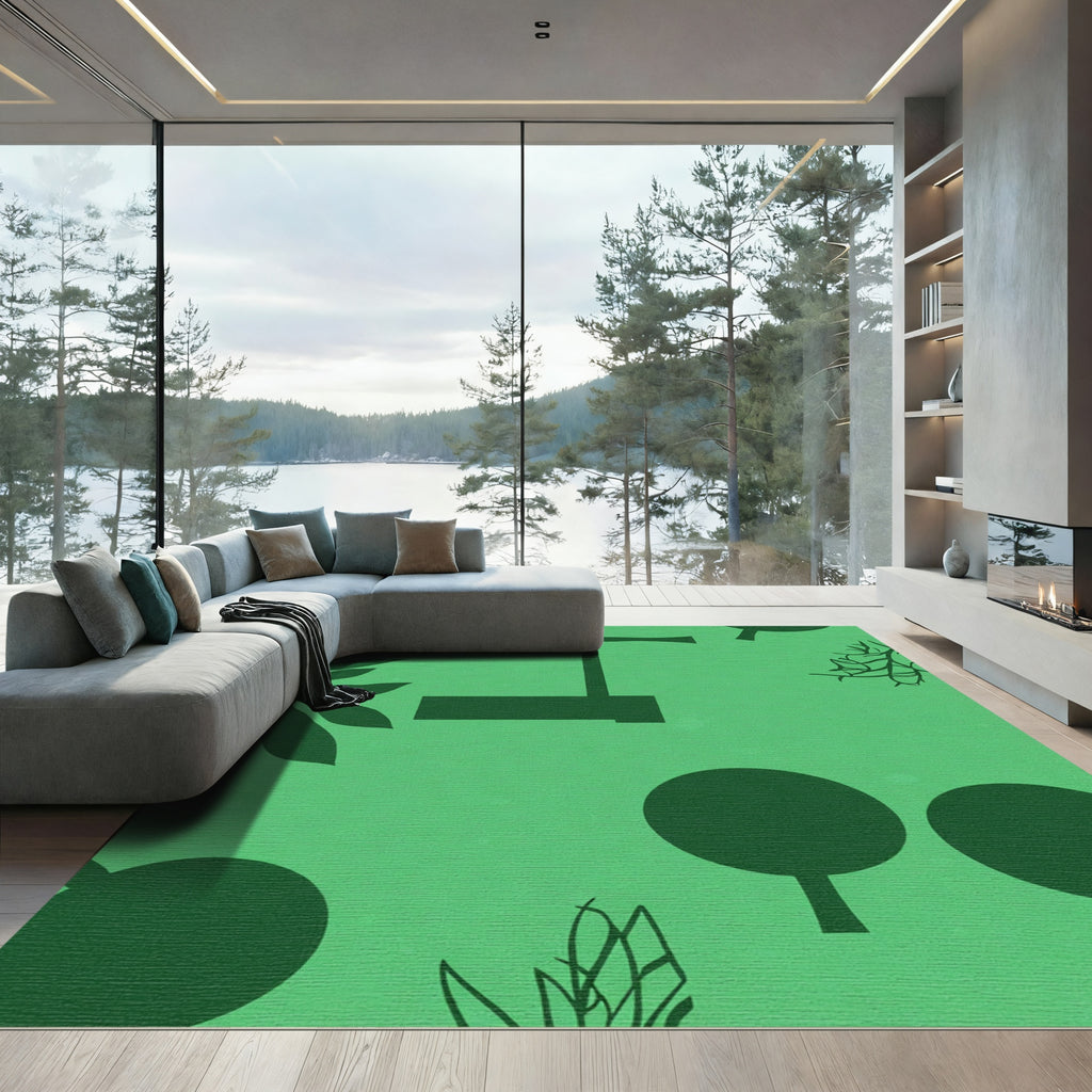 Dark Green Abstract Tree Silhouette Rug