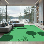 Dark Green Abstract Tree Silhouette Rug