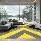 Bold Yellow Gray Black X Form Rug