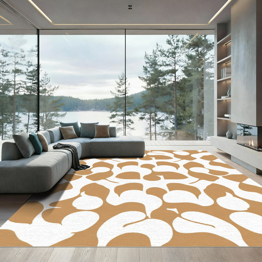 Mid Century Modern Ochre Abstract Flow Rug