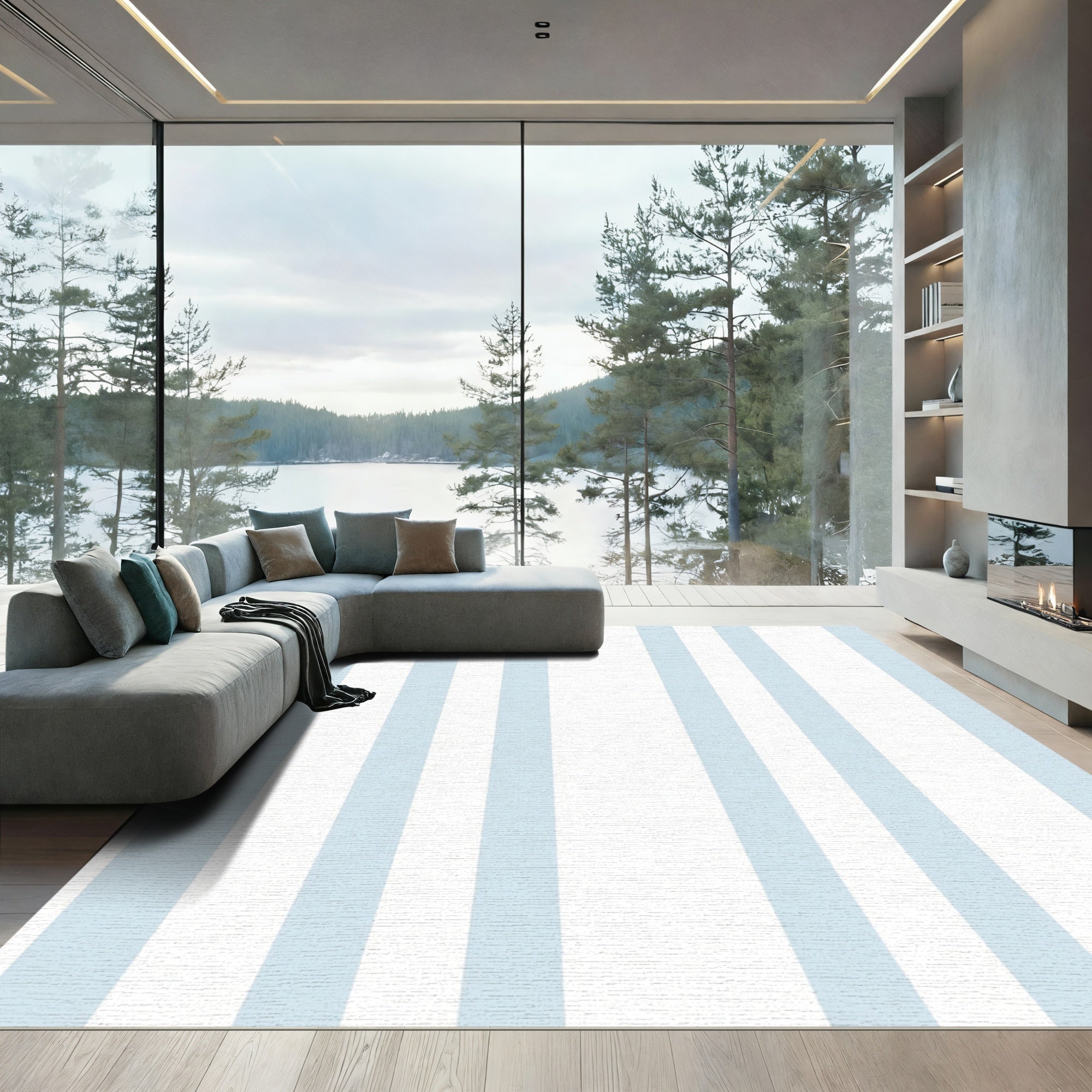 Light Blue Vertical Stripe Rug