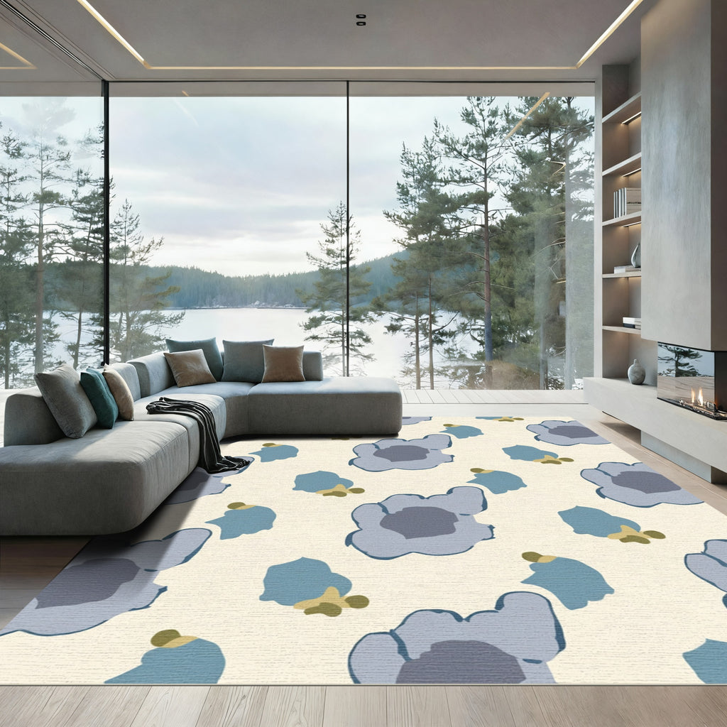 Soft Blue Abstract Floral Arrangement Rug