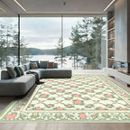 Pink Rose Lattice Garden Border Rug