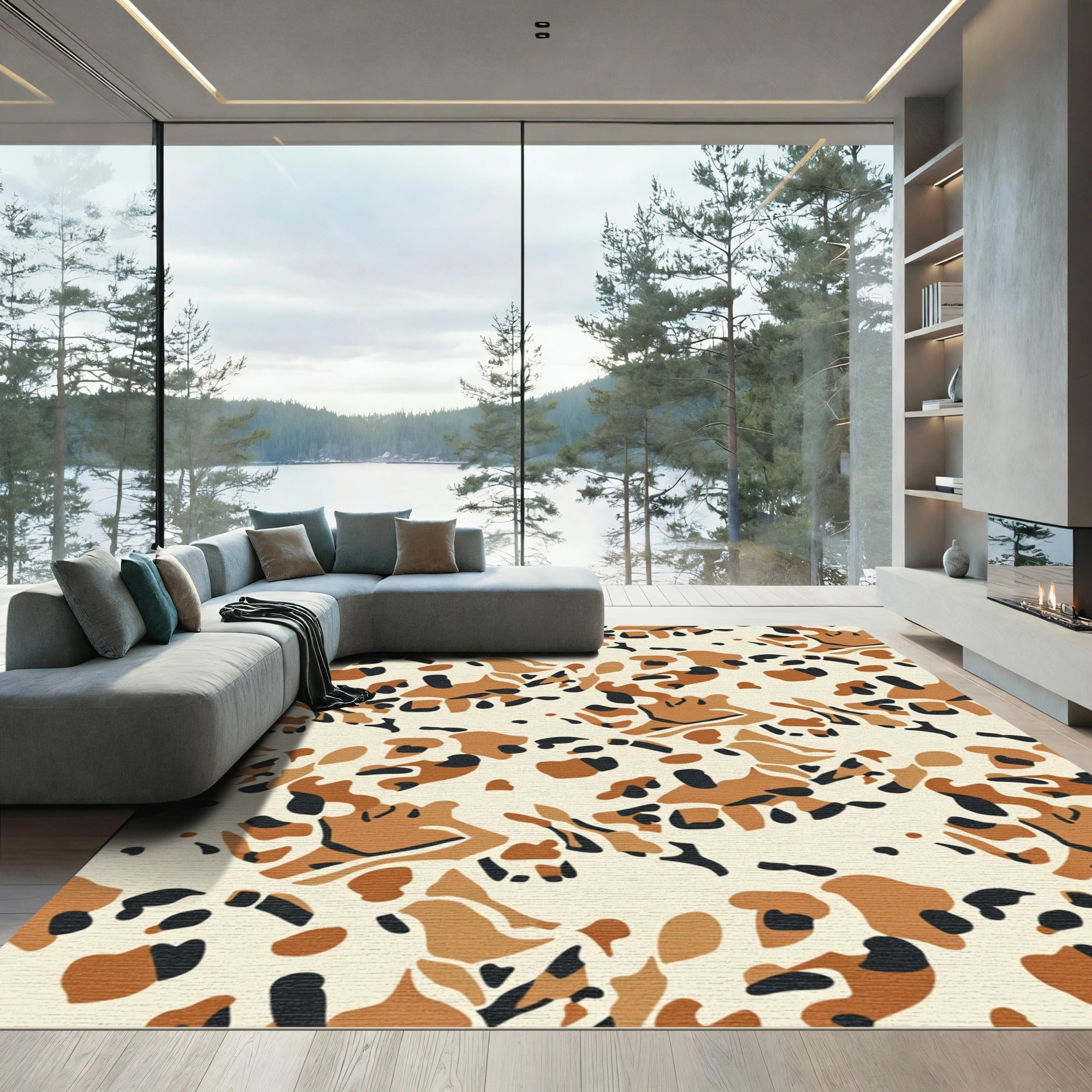 Brown Orange Black Abstract Spots Rug
