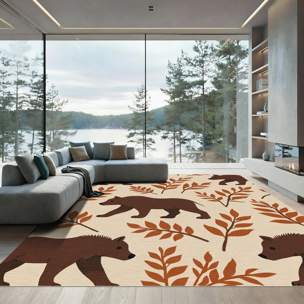 Brown Bear Foliage Repeating Scene Rug